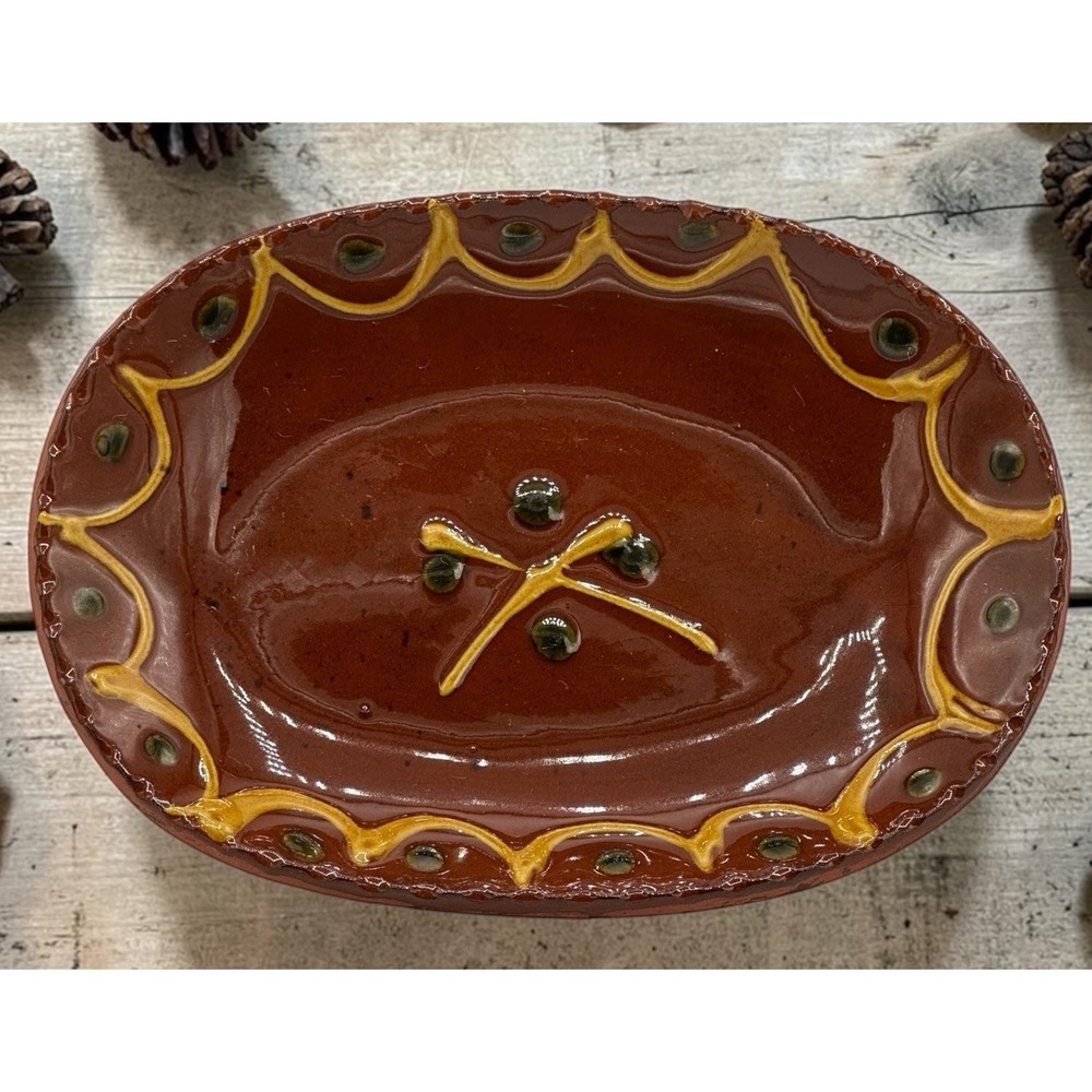 Lester Breininger Redware Pottery Trinket Dish Plate Decorated Signed 1984 Pa - Picture 1 of 9